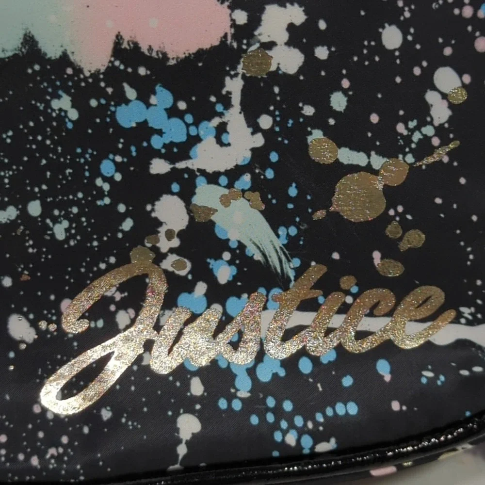 Justice Fanny Pack Black Color Splat Zippered Waist Hip Bag Bum Bag‎